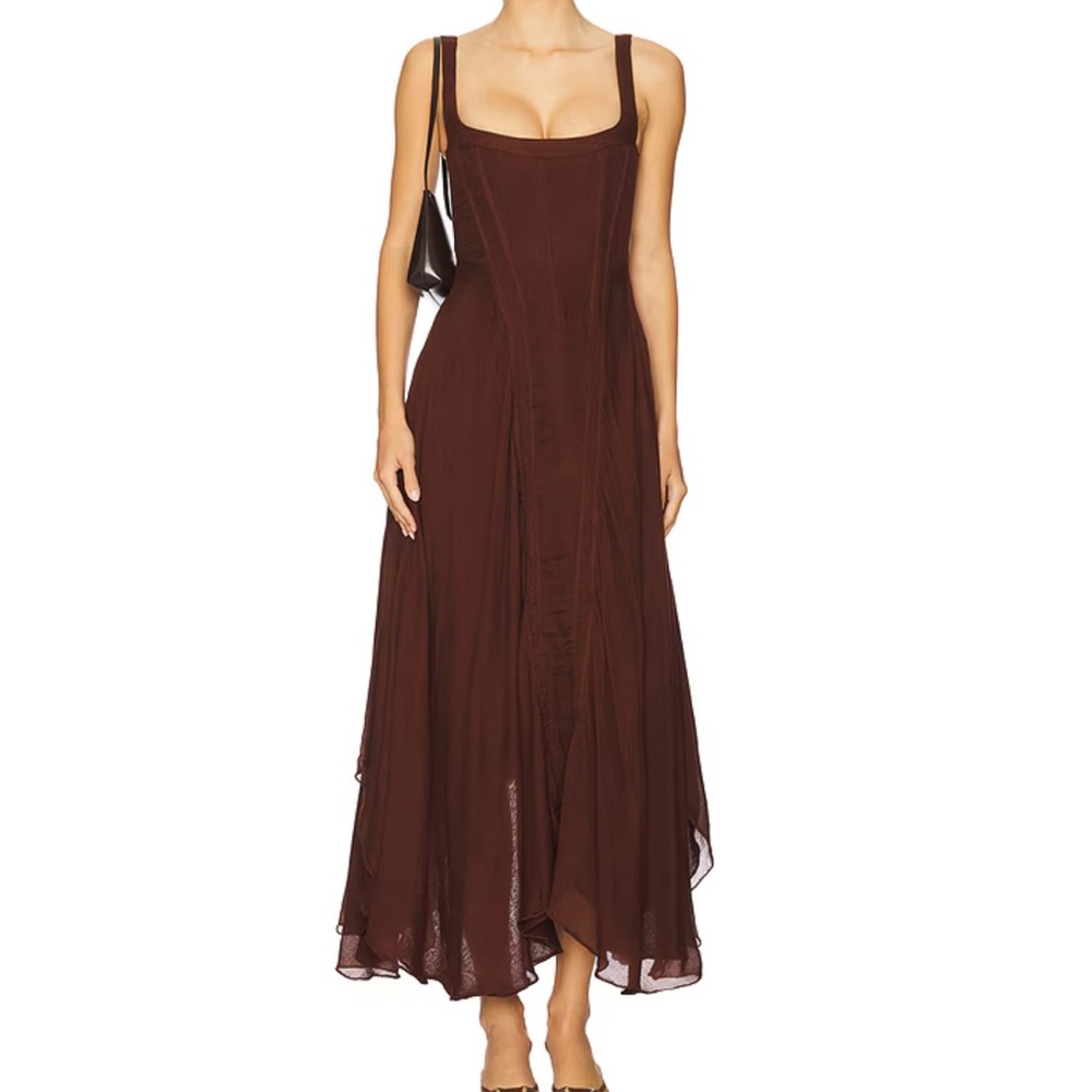 Women’s Brown Maxi Dress with Square Neck